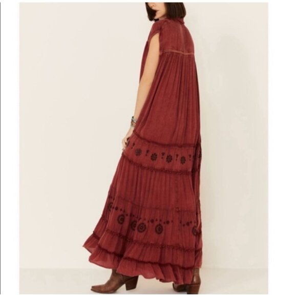 Free People Women Pretty Cozy Maxi Dress Maroon Size Small - Picture 10 of 14